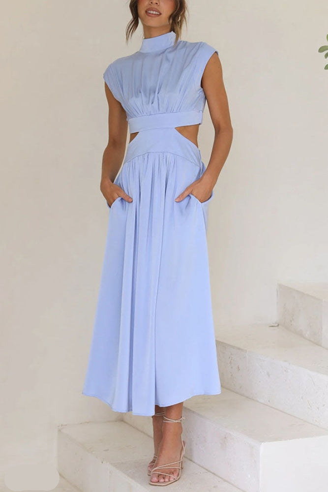 Variant image for Lorna Turtleneck Midi Dress - Comfortable Cotton Blend, Women's Summer Dress-9