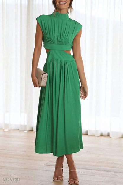 Lorna Turtleneck Midi Dress - Comfortable Cotton Blend, Women's Summer Dress-5