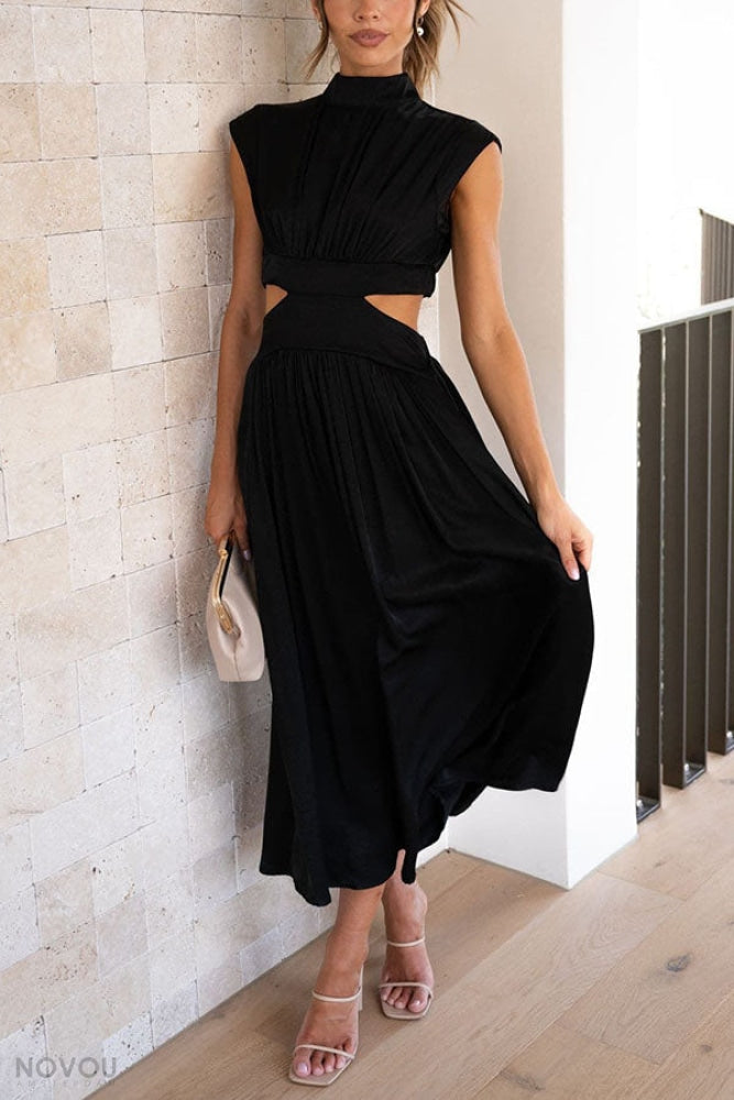 Lorna Turtleneck Midi Dress - Comfortable Cotton Blend, Women's Summer Dress-3