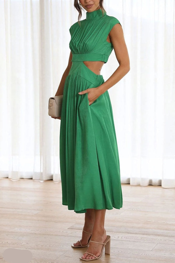Lorna Turtleneck Midi Dress - Comfortable Cotton Blend, Women's Summer Dress-6