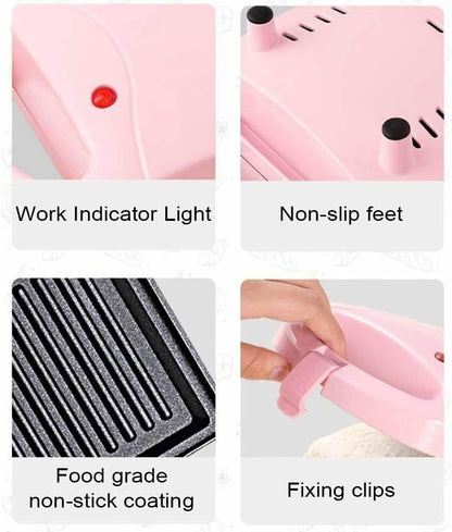 Compact 2-in-1 non-stick sandwich maker & toaster, sleek design, cooks 2 slices, even heating, perfect for small kitchens.