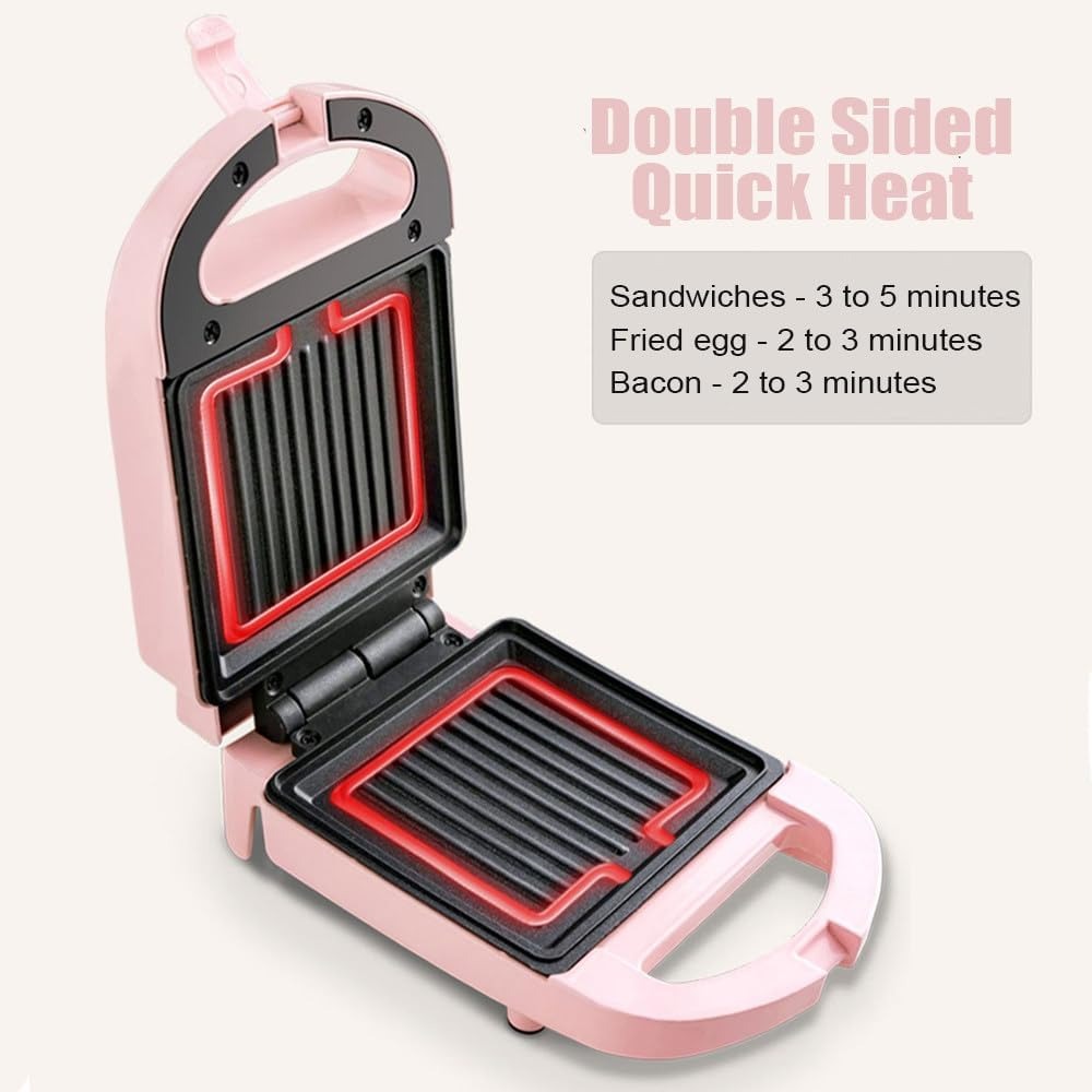Compact 2-in-1 non-stick sandwich maker & toaster, sleek design, cooks 2 slices, even heating, perfect for small kitchens.