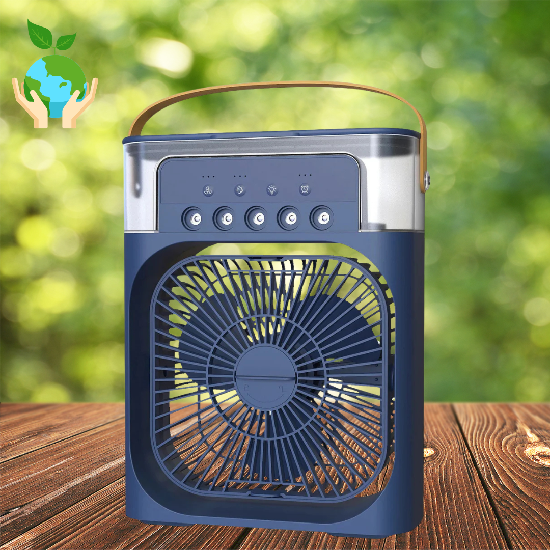 "Compact 3-in-1 portable air cooler humidifier, sleek design, adjustable fan speeds, ideal for small spaces, home or office u
