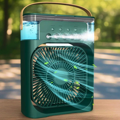 "Compact 3-in-1 portable air cooler humidifier, sleek design, adjustable fan speeds, ideal for small spaces, home or office u