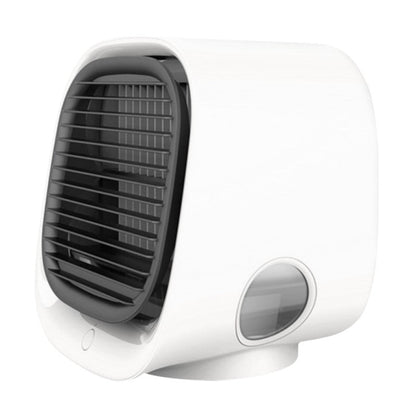 "Compact air cooler & humidifier for home or office, pink and white, desktop size with LED lighting and adjustable fan speeds