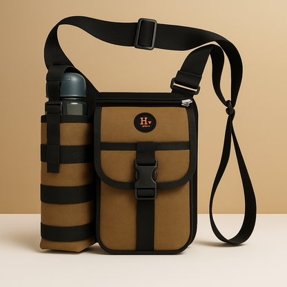 Men’s compact crossbody travel bag with water bottle holder, anti-theft pocket, and adjustable strap for secure and hands-free exploring.