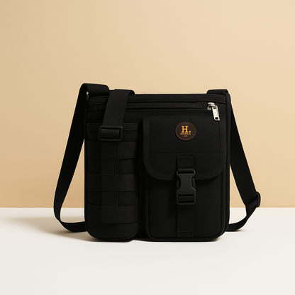 Men’s compact crossbody travel bag with water bottle holder, anti-theft pocket, and adjustable strap for secure and hands-free exploring.