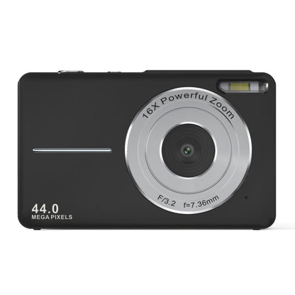 "Compact digital camera for teens, 44MP, 1080P, 16X zoom, 2.4-inch LCD, portable design"