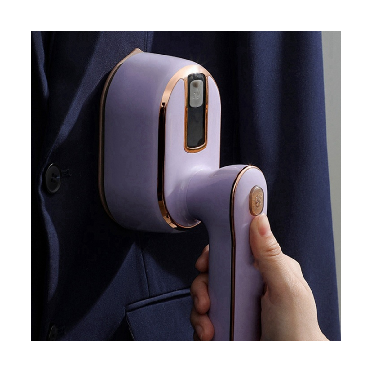 Compact handheld steam iron in blue, with a sleek design, ergonomic handle, and powerful steam for wrinkle-free clothes.