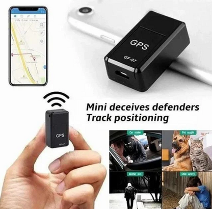 "Compact magnetic GPS tracker for vehicles, small black device with magnet base, ideal for discreet tracking and security."
