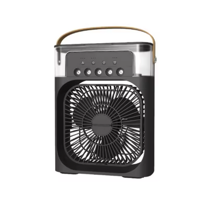 "Compact portable air cooler and humidifier in white or black, USB-C powered, space-saving design for all-around comfort."