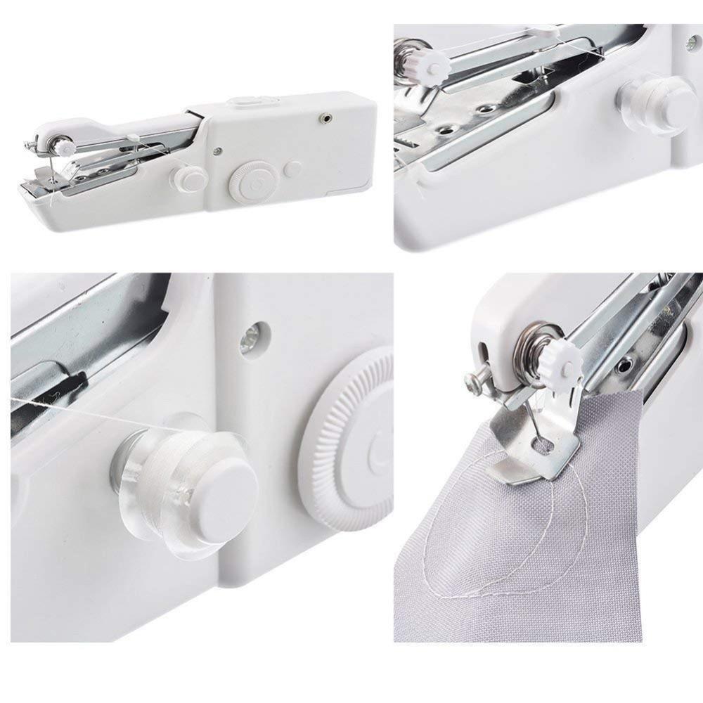 "Compact, portable handheld mini sewing machine for quick repairs and crafts, battery-operated for on-the-go convenience."