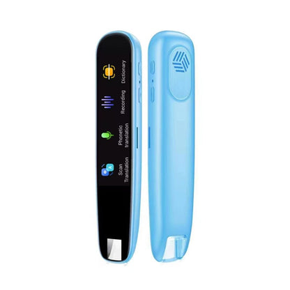 "Compact translation reading pen showing text and speech functions, supports 112 languages, ideal for students and travelers.