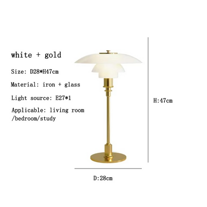 Contemporary Danish designer table lamp with warm LED light, sleek Scandinavian form, amber finish, and premium glass.