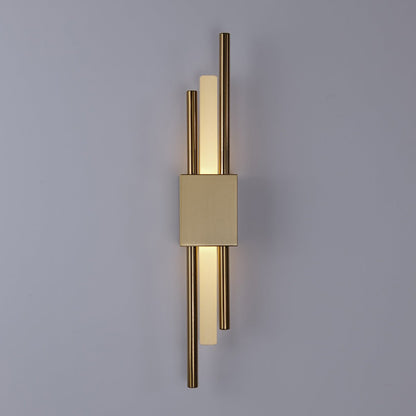 "Contemporary frosted glass wall lamp with dual lights, gold finish, featuring Italian-inspired design and soft illumination.