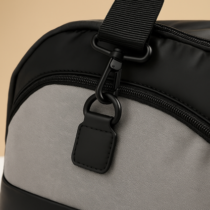 Convertible garment duffle bag for men with backpack straps, water-resistant material, and wrinkle-free suit compartment for travel and gym use.
