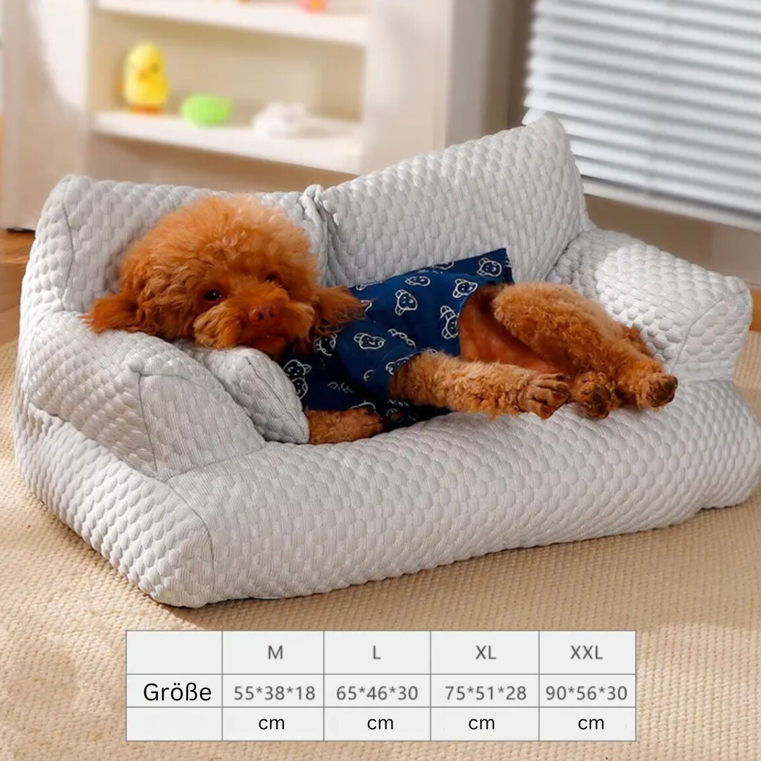Cooling dog sofa couch with breathable fabric, ergonomic design, and washable cover in stylish colors for pets.