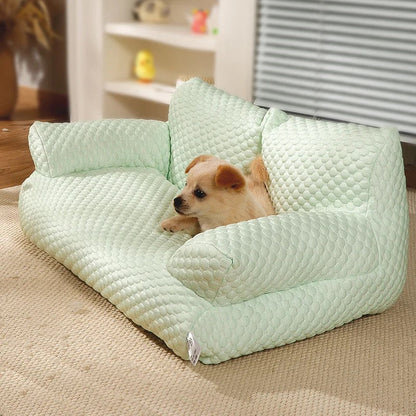 Cooling dog sofa couch with breathable fabric, ergonomic design, and washable cover in stylish colors for pets.
