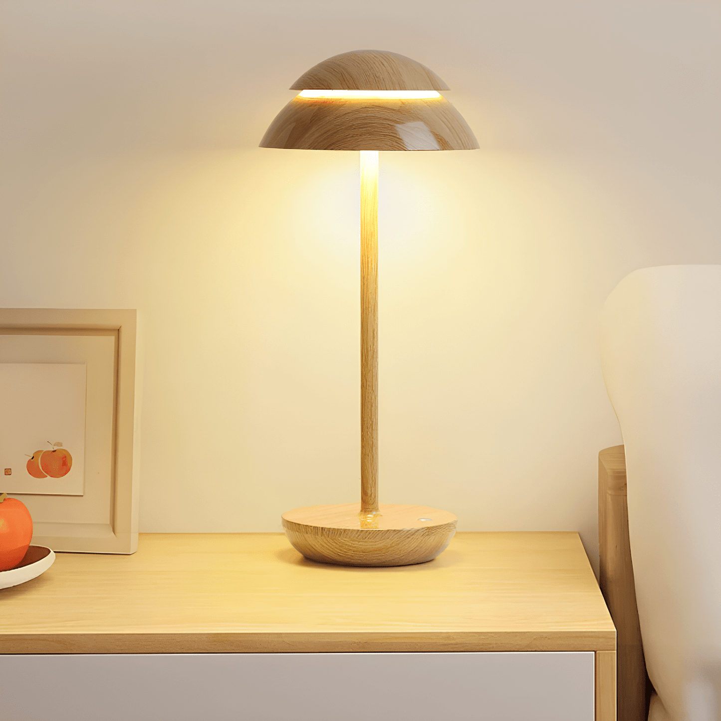 "Cordless rechargeable modern table lamp with touch dimming, minimalist design in chic finishes like Black, Gold, and Walnut.