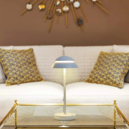 "Cordless rechargeable modern table lamp with touch dimming, minimalist design in chic finishes like Black, Gold, and Walnut.