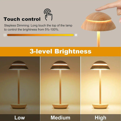 "Cordless rechargeable modern table lamp with touch dimming, minimalist design in chic finishes like Black, Gold, and Walnut.