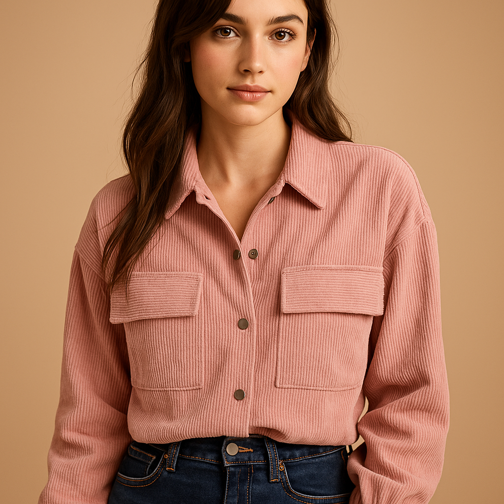 Corduroy summer jacket for women in a breathable lightweight fabric, ideal for casual outfits and everyday summer wear.