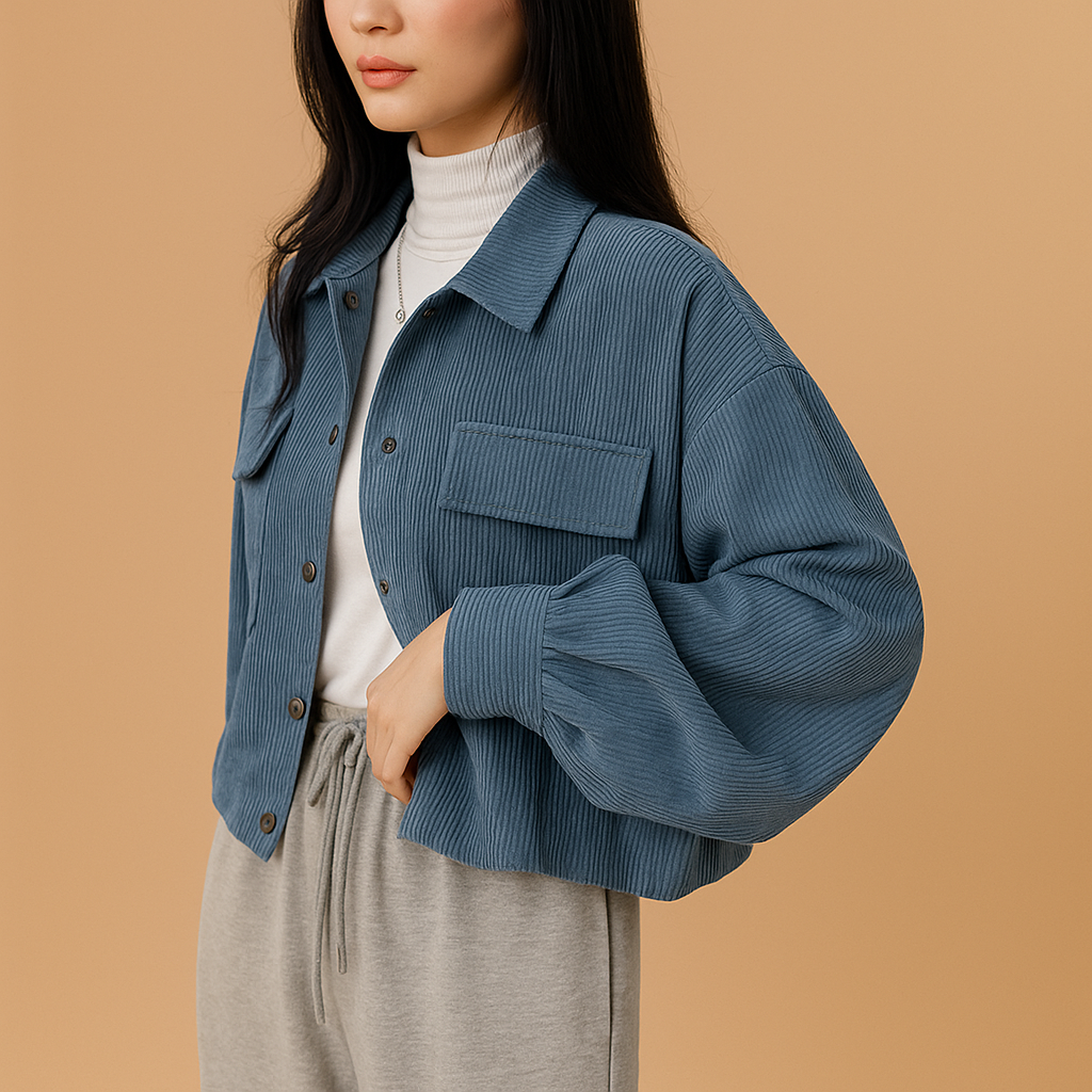 Corduroy summer jacket for women in a breathable lightweight fabric, ideal for casual outfits and everyday summer wear.
