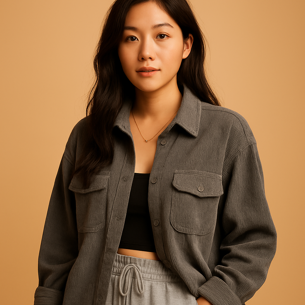 Corduroy summer jacket for women in a breathable lightweight fabric, ideal for casual outfits and everyday summer wear.