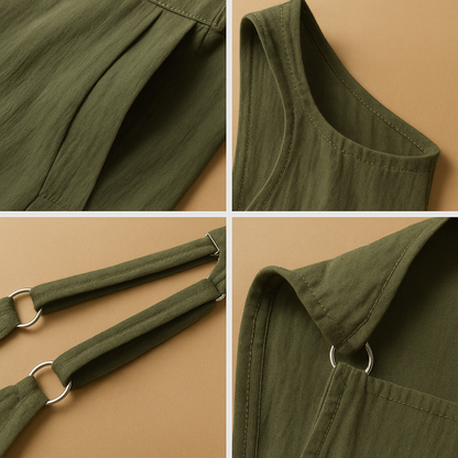 Cotton-linen wide-leg summer jumpsuit for women in relaxed fit, ideal for casual outings, lounging, and sunny days in style.