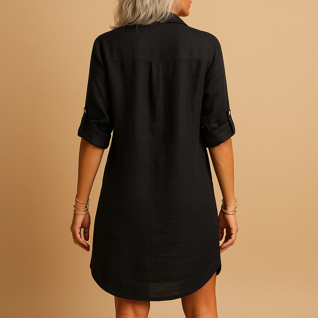 Cotton shirt dress for women with tailored silhouette in solid color, perfect for beach days, city strolls, and relaxed summer looks.