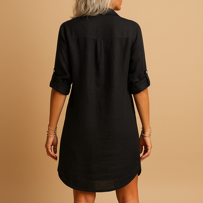Cotton shirt dress for women with tailored silhouette in solid color, perfect for beach days, city strolls, and relaxed summer looks.