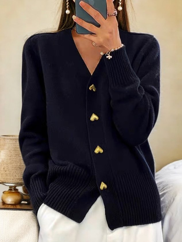 Soft Women's Cable Knit Cardigan with Love Buttons - Luxivelle