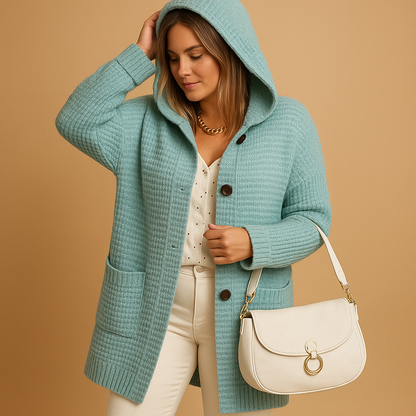 Women’s open-front knit cardigan with relaxed fit and soft-touch fabric, ideal for daily wear, autumn outings, or cozy indoor moments.