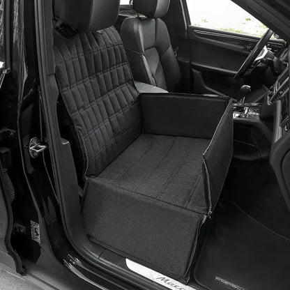 Cozy padded dog car seat basket for safe travel, features secure straps, plush padding, stylish design, ideal for pets.