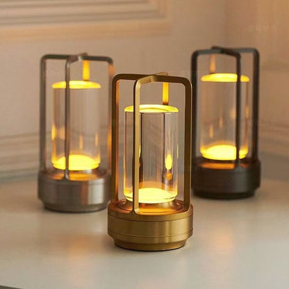 "Crystal Lantern LED Wireless Lamp with USB port, crystal glass diffuser, touch control, adjustable color settings, elegant d