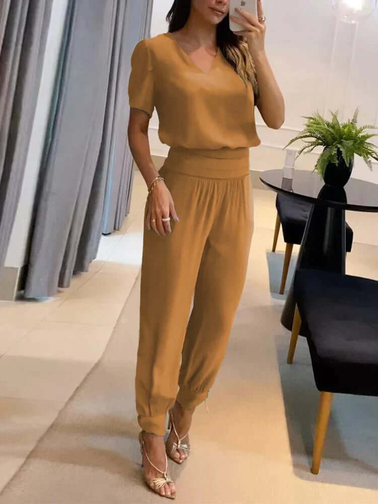 Ladies' V-Neck Blouse & Stretchy Trousers