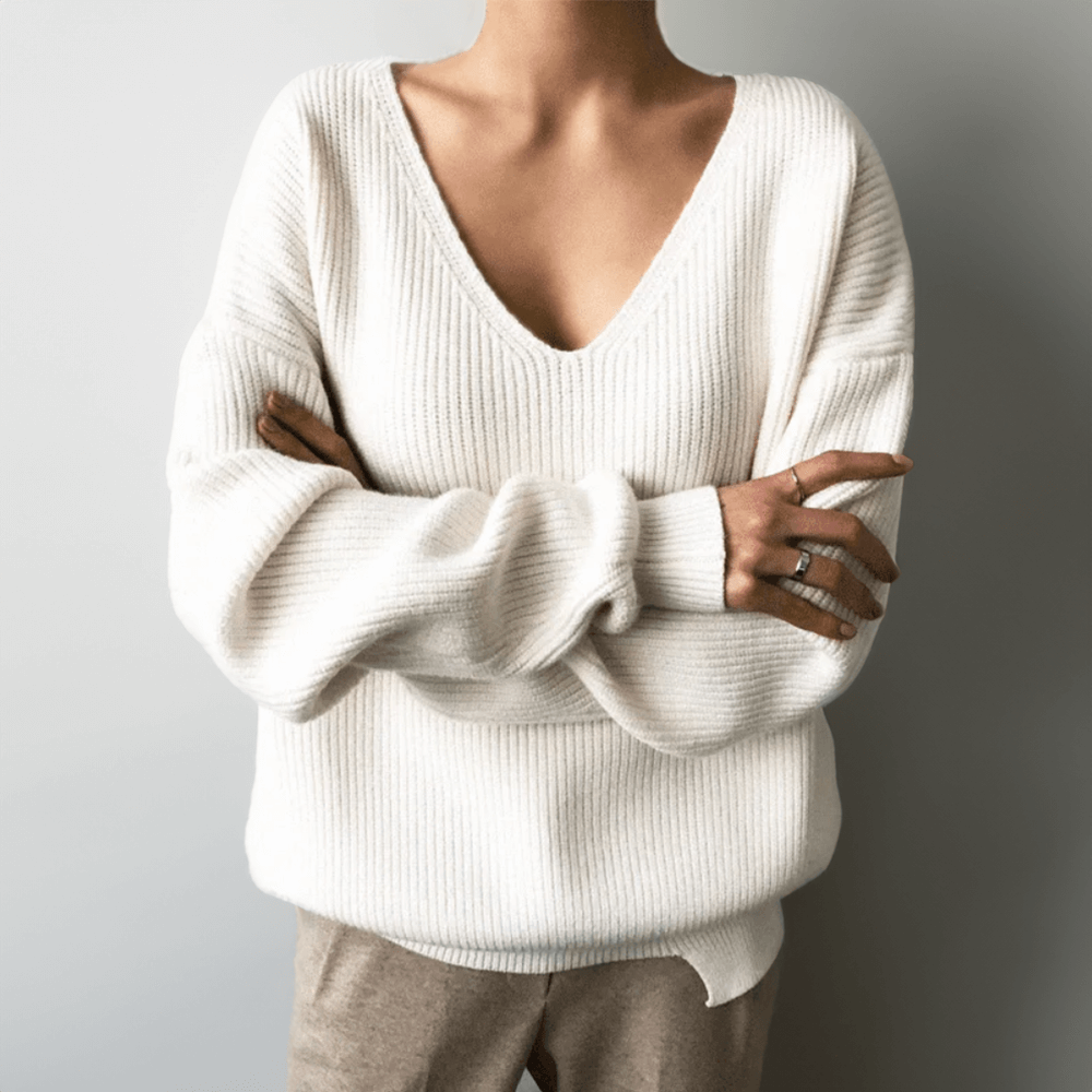 Casual Loose Fit V Neck Women's Sweater