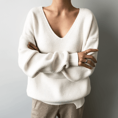 Casual Loose Fit V Neck Women's Sweater