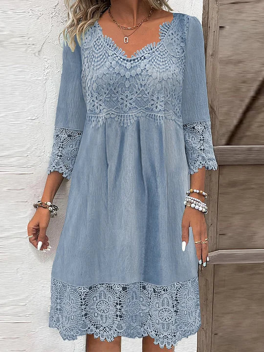 Elegant Floral Midi Lace Dress