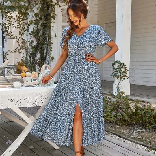 Ladies' Vintage Flower Knee Length Dress