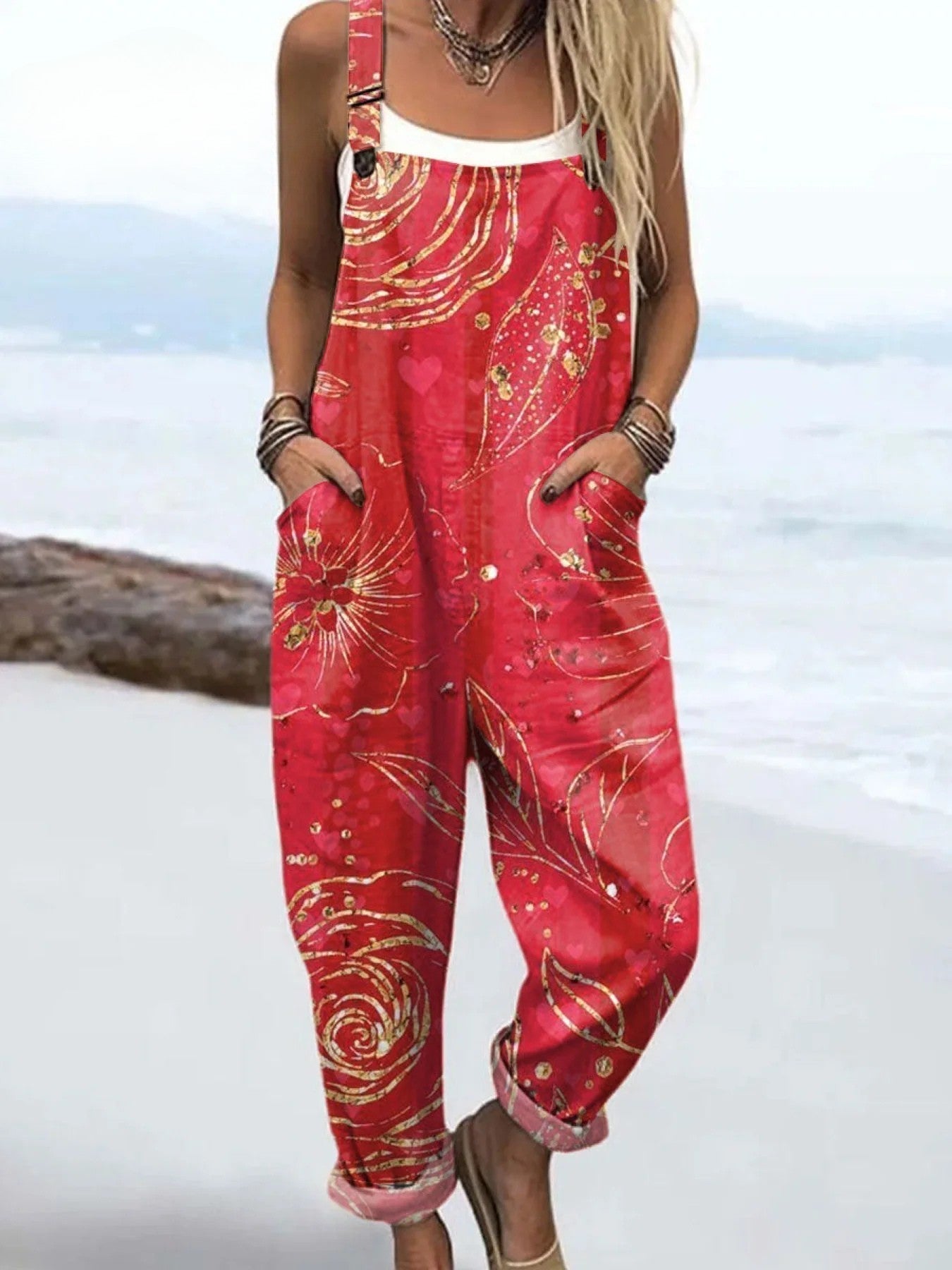 Bohemian Floral Wide Leg Jumpsuit - Luxivelle