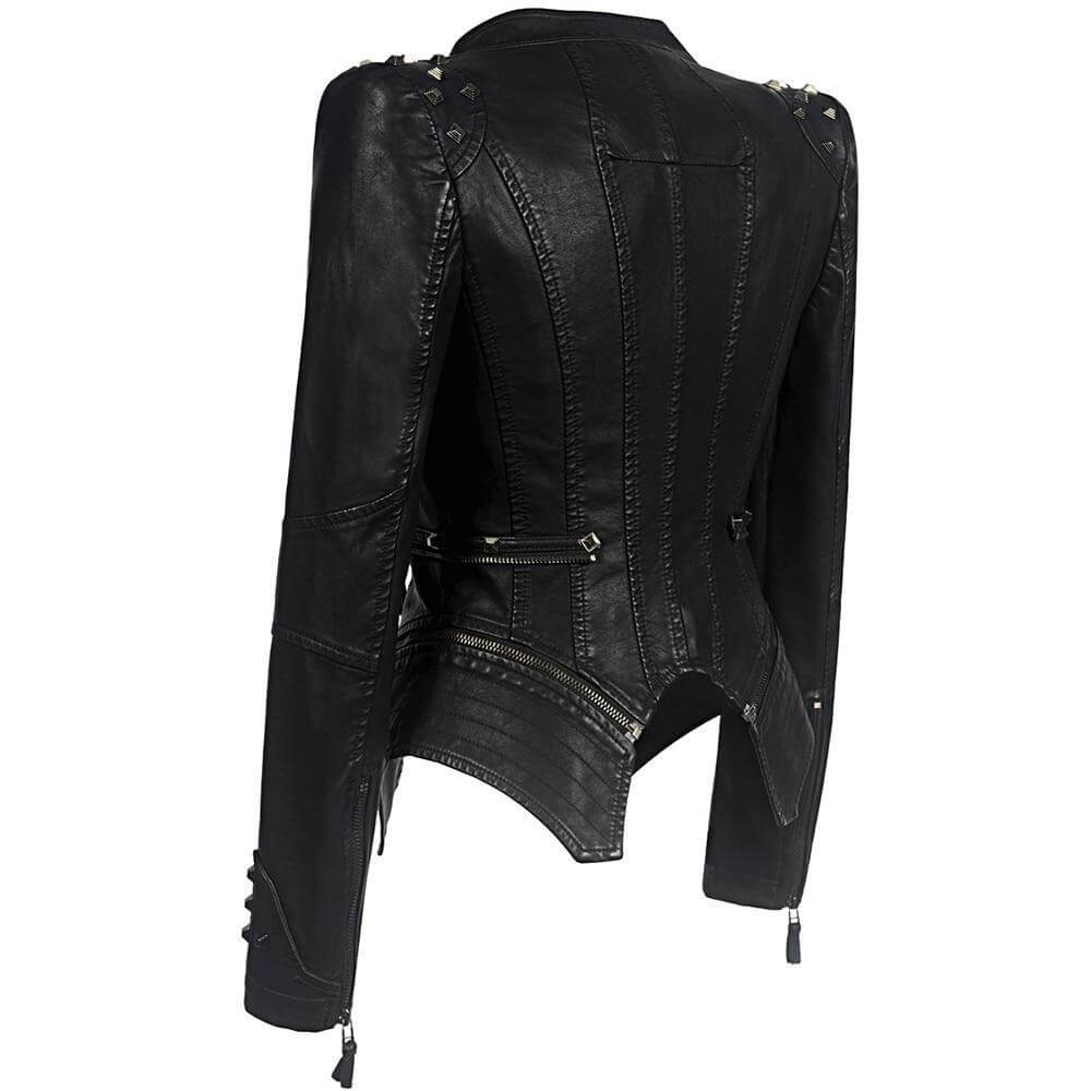 Edgy Black Fake Leather Coat