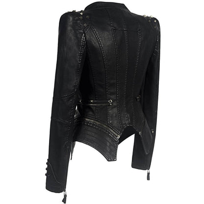 Edgy Black Fake Leather Coat