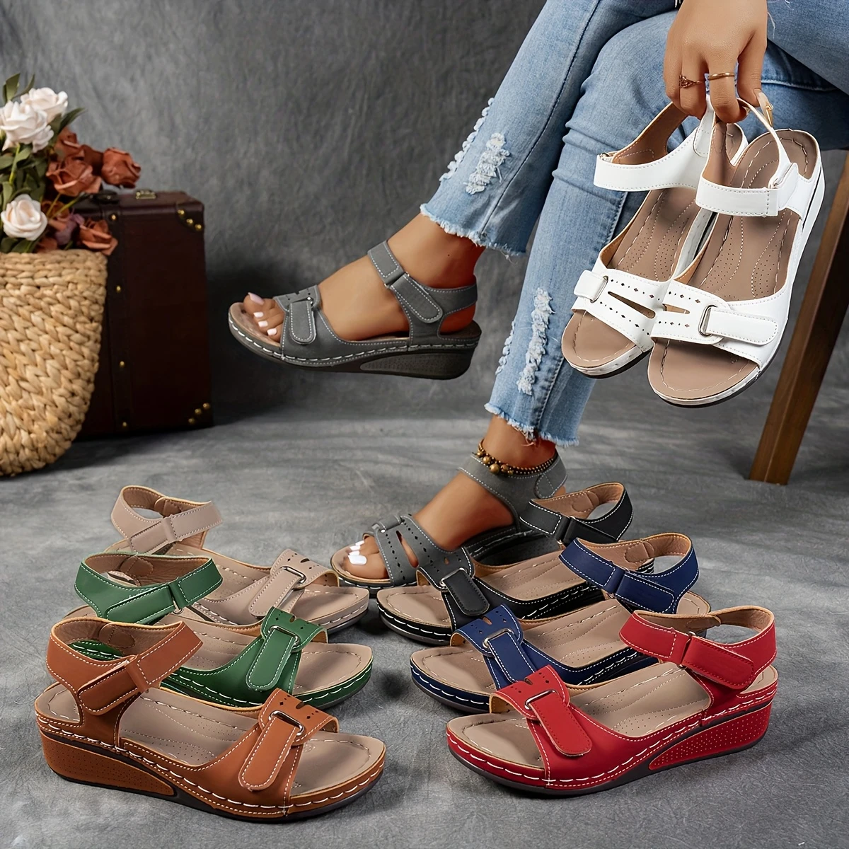 Elegant High Heel Wedge Sandals with Buckle Strap - Luxivelle