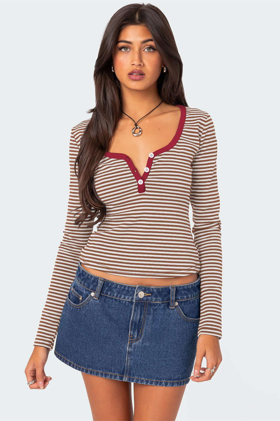 Ladies' Classic Breasted Striped Tee Shirt - Luxivelle