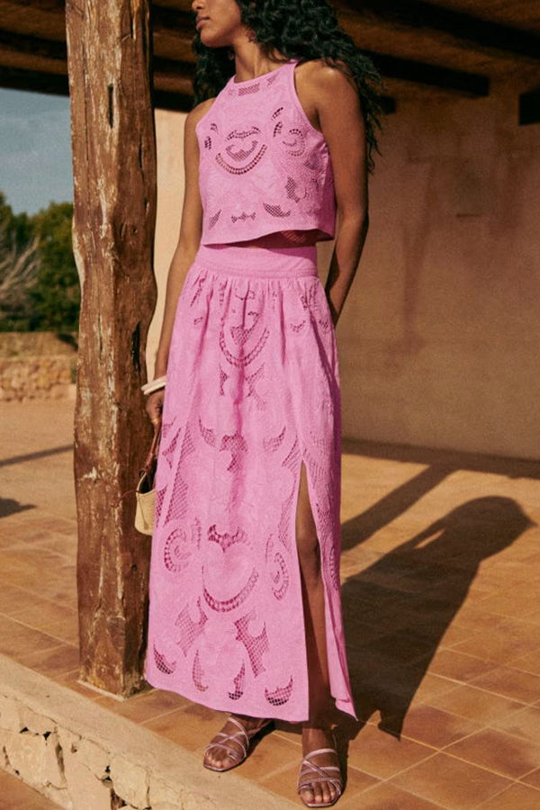 Florence | Lace Set – Pink Floral Top and Shorts 4
