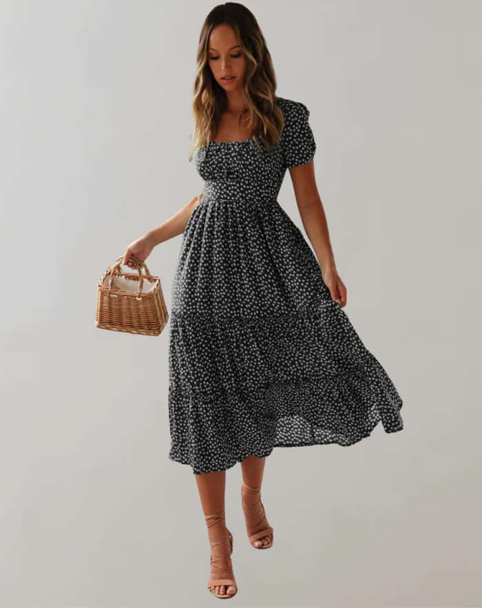 Vibrant Flower Short Sleeve Sundress
