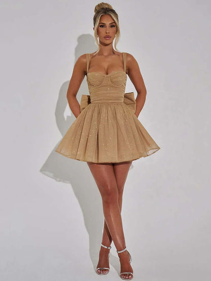 Chic Strapless Fit Flare Party Dress with Bow Detail