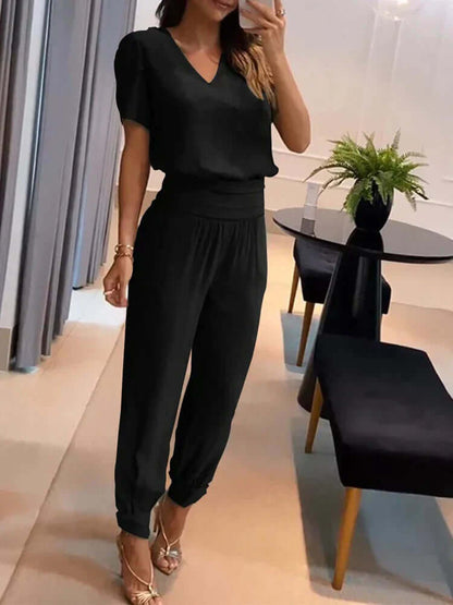 Ladies' V-Neck Blouse & Stretchy Trousers