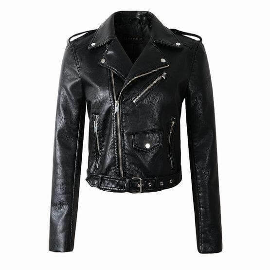 Ladies Synthetic Leather Motorcycle Jacket - Luxivelle
